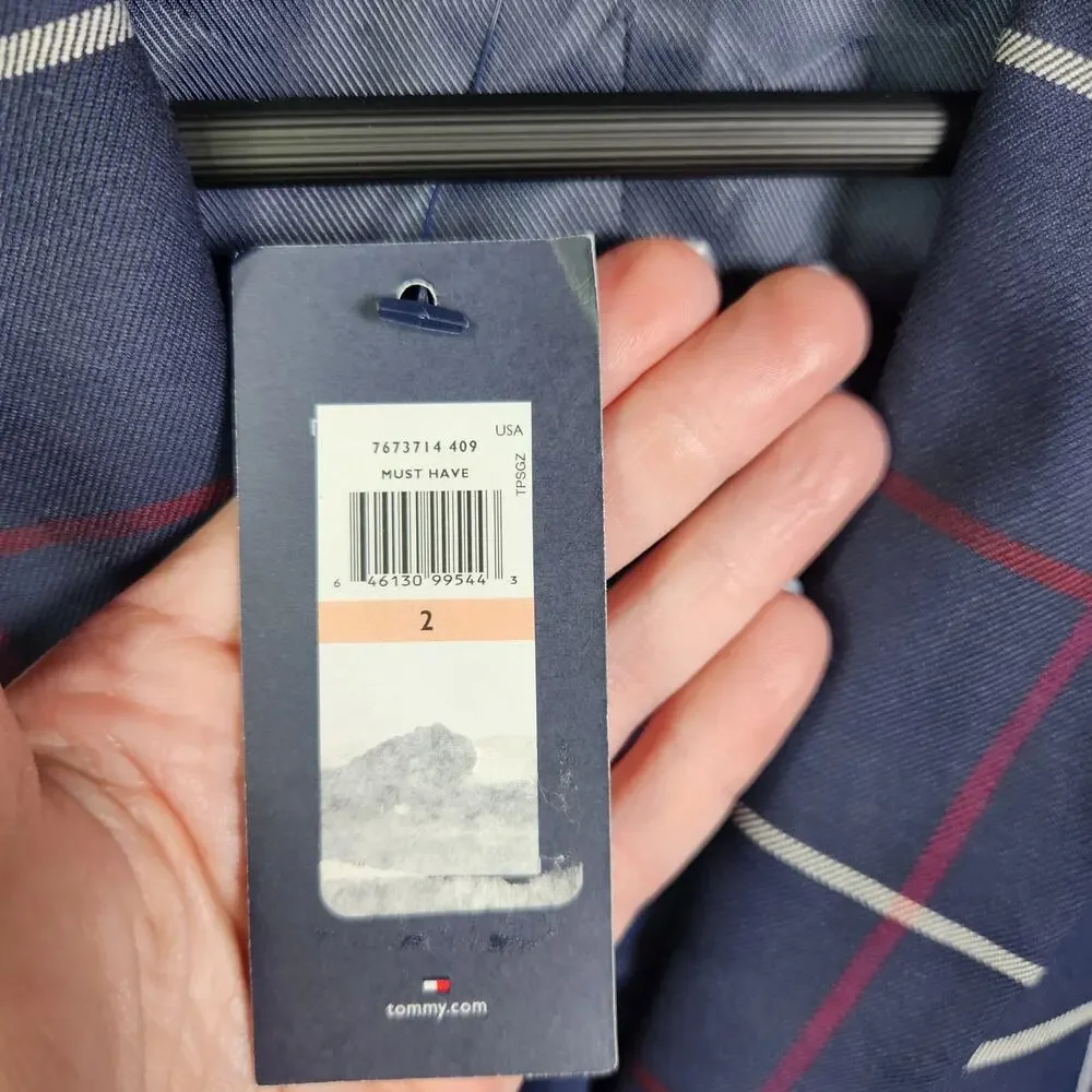 NEW Tommy Hilfiger Blazer Sz 2 Womens Navy Blue Plaid Academia Preppy Old Money - Picture 4 of 16